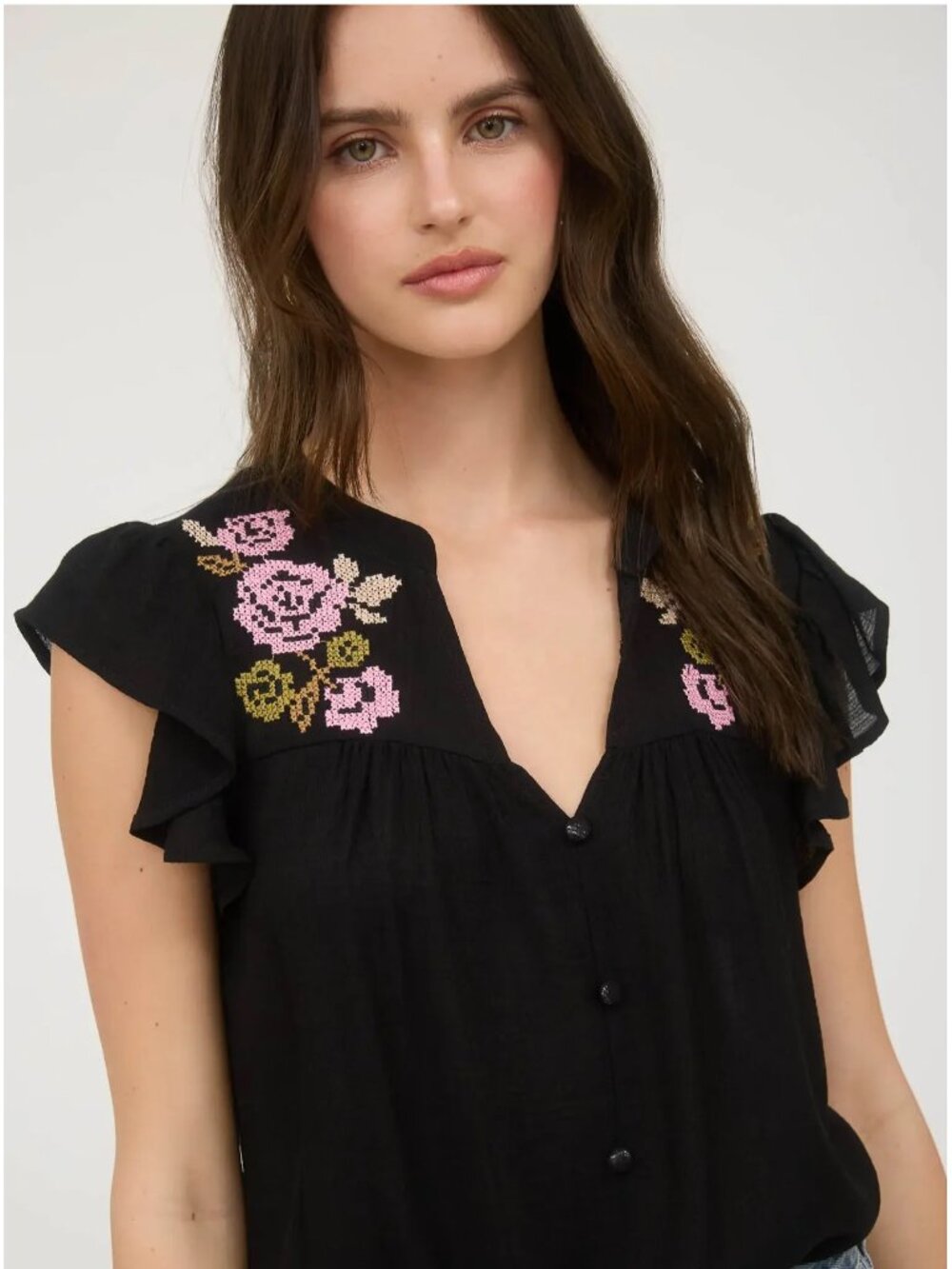 Simply Perfect Black Floral Embroidery Top